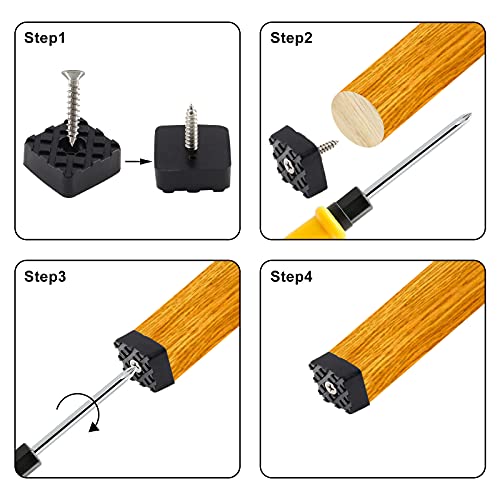 Bonsicoky 20Pcs 1.18Inch/30mm Rubber Furniture Pads with Screws, Black Square Non Slip Furniture Feet Heavy Duty Couch Feet Covers for Chair, Table, Desk, Sofa - size: 30mm (Square, Black)