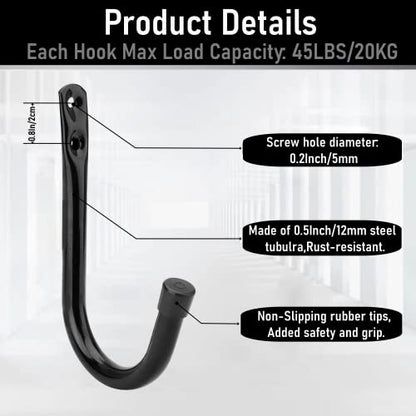 Heavy Duty Garage Storage Hooks, 3.4Inch J Utility Garage Wall Hooks for Hanging, 8 Pack Wall Mounted Hanging Hooks - size: 5.6 Inch x 3.4 Inch
