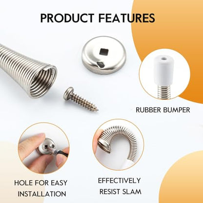 HOME MASTER HARDWARE 12 Pack Spring Door Stops, 3 Inch Wall Mounted Spring Doorstop, with Rubber Bumper, Satin Nickel - color: ‎Satin Nickel
