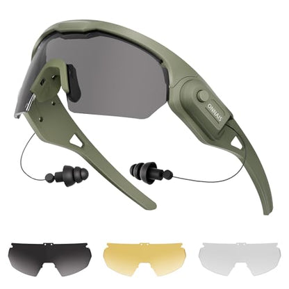 ONNAIS Shooting Glasses with Earplugs - ANSI Z87.1+ Safety Glasses with Detachable NRR 32dB Earplugs, Gifts for Men and Women - color: Military Green