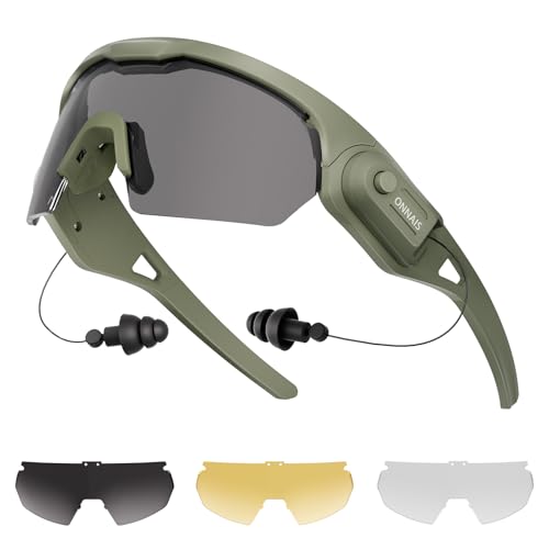 ONNAIS Shooting Glasses with Earplugs - ANSI Z87.1+ Safety Glasses with Detachable NRR 32dB Earplugs, Gifts for Men and Women - color: Military Green