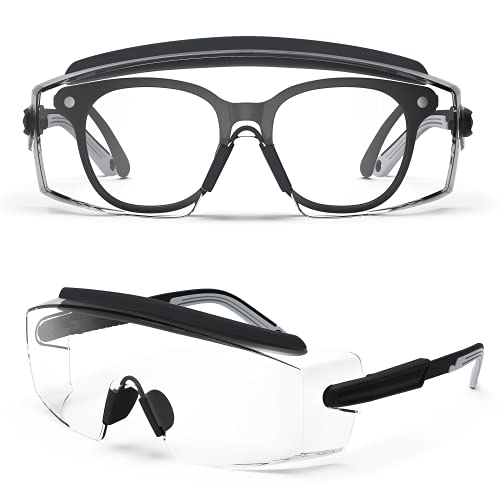 Anti Fog Safety Glasses Safety Goggles Over Glasses Protective Glasses with Anti Scratch Lenses Adjustable - color: Black