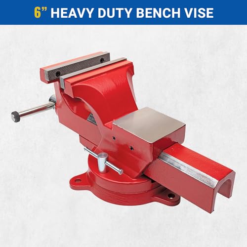 Yost Vises ADI-6 Heavy Duty Vise | 130,000 PSI Tensile Strength Austempered Ductile Iron Bench Vise | 6 Inch Jaw Width with a 360 Degrees Interlocking Swivel Base and 2 Lockdowns | Red - size: 6 Inches