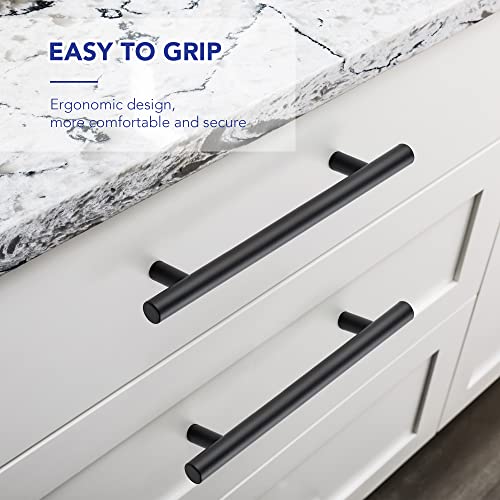 10 Pack Cabinet Handles with 5 Inch (128mm) Hole Center Matte Black Cabinet Pulls Stainless Steel Drawer Pulls, Kitchen Knobs for Dresser Drawer, 7.38 Inch Overall Length - color: Matte Black T-Shaped, size: 5" Hole Center