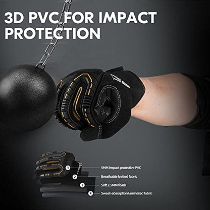 Vgo... 1-Pair Heavy Duty Synthetic Leather Work Gloves, Impact Protection Mechanic Gloves, Rigger Gloves, Vibration Reduction, Touchscreen Capable (Size L, Black, SL8849) - color: Black-regular, size: Large (1 Pair)