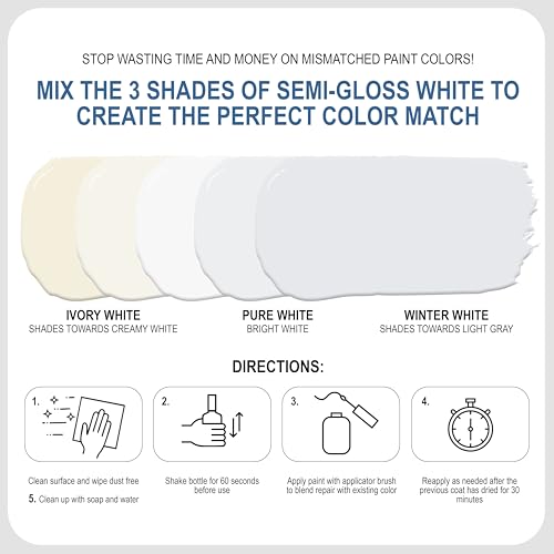 Sundaze Semi-Gloss White Touch-Up Paint Pen Kit - Wall, Kitchen Cabinet, Furniture, Wood Door Touch Up - 3 Color Shades, Instantly Repair & Restore Scratches, Chips, Stains - Mix Perfect Color Match