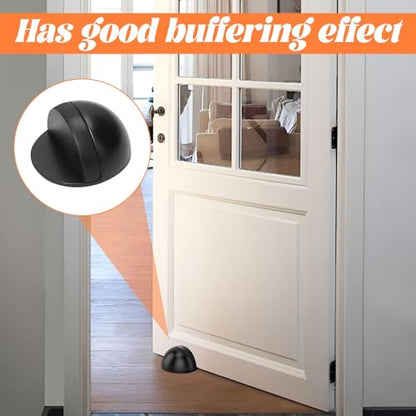 Black Door Stop - 2 Pcs, Stainless Steel, Self-Adhesive, Stick-On or Floor Mounted for Home or Office Use