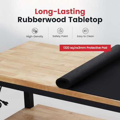 ENJOYWOOD 60" x 22" Heavy Duty Workbench Adjustable Height Garage Work Table with Solid Rubberwood Top, Pegboard & Power Outlets for Workshop, Home & Office - size: XXX-Large
