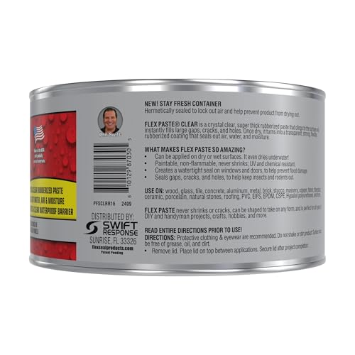 Flex Paste, Waterproof Paintable Putty, Spackle Sealant, Fill Gaps Cracks Holes - Block Out Water and Air - UV Resistant - Walls, Drywall, EPDM, Concrete, Roof, RV Repairs, Clear, Half-Quart - size: Half-Quart
