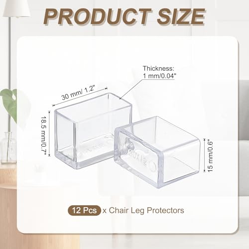 uxcell 12 Pcs Transparent Chair Leg Floor Protectors, 0.6 x 1.2 Inch Rectangle PVC Chair Leg Caps for Hardwood Floors, Non-Slip Reduce Noise Table Furniture Cover - size: 0.6 x 1.2 Inch