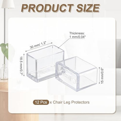 uxcell 12 Pcs Transparent Chair Leg Floor Protectors, 0.6 x 1.2 Inch Rectangle PVC Chair Leg Caps for Hardwood Floors, Non-Slip Reduce Noise Table Furniture Cover - size: 0.6 x 1.2 Inch