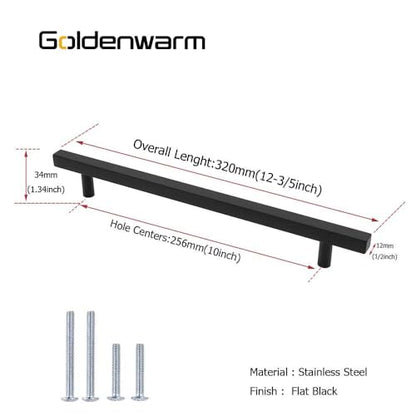 Goldenwarm 25 Pack Black Cabinet Handles 10"(256mm) Matte Black Cabinet Pulls T Bar Drawer Pulls for Kitchen Cupboard & Drawer Hardware - color: Black, size: 10 Inch Hole Center