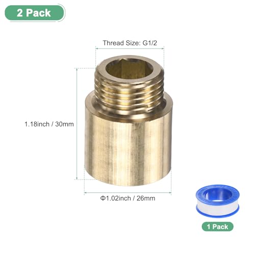 M METERXITY Shower Head Extension Arm, Brass G1/2 Male to Female Extension Pipe Fitting Adapter with PTFE Thread Seal Tape for Shower/Faucet, Pipe Plumbing Coupler 1.18"/30mm 2-Pack - size: 1.18"/30mm