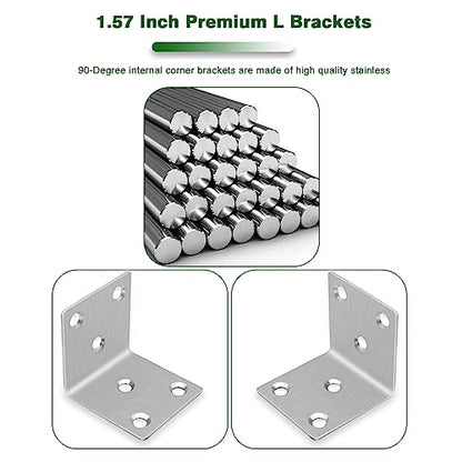40PCS 1.5'' Metal Angle Brackets,304 Stainless Steel Heavy Duty Angle Bracket with Slot, 90° L Brackets for Wood, Corner Shelf Brackets for Furniture, Book Shelf(Silver,1.5X1.5X0.08IN) - size: 1.57X1.57X0.08IN