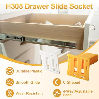 H305 Drawer Slide Socket Set,1" C Shaped Slide Channel Replacement Cabinet Hardware Support for RV Camper Drawer Rails