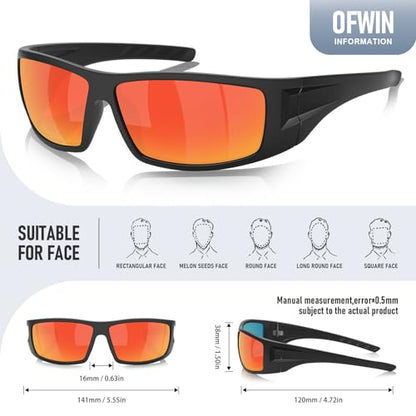Polarized Sports Sunglasses for Men Women Unbreakable Frame Cycling Fishing Wrap Around Sunglasses UV400 Protection - color: 1-black Frame/Red Mirror Lens