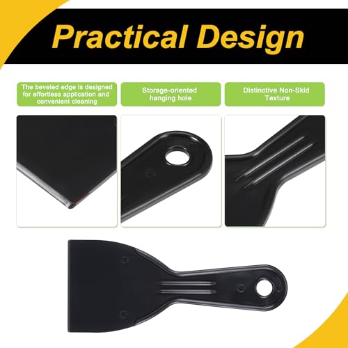 4 Pcs Putty Scraper 3" ABS Plastic Spatula Drywall Patch Repair Spreader Wall Covering Smoother Black - size: 3"
