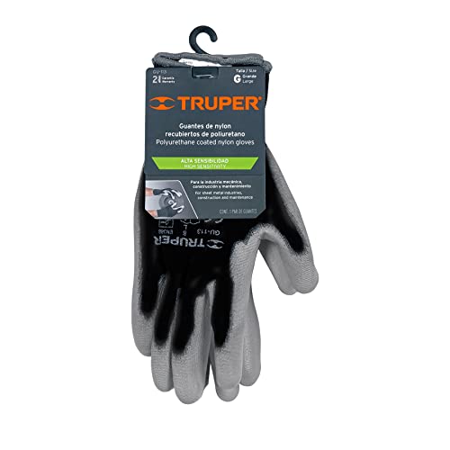 TRUPER GUX-MEC-L Polyurethane Coated Nylon Gloves, Knitted Cuff. Size L
