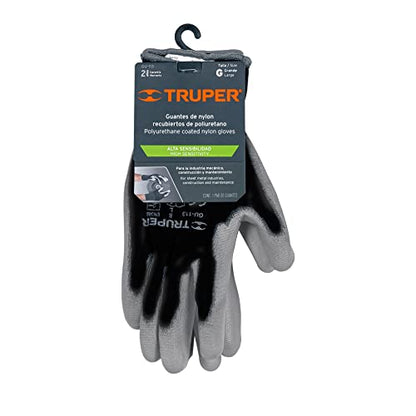 TRUPER GUX-MEC-L Polyurethane Coated Nylon Gloves, Knitted Cuff. Size L