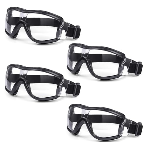 Kids Safety Goggles, Kids Lab Goggles,Soft silicone nose cushion and adjustable headband - color: 4 Pack Clear-black