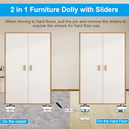 New Upgraded Furniture Sliders for Hard Floors & Carpets, 2-in-1 Furniture Movers with Wheels, Furniture Dolly for Moving Heavy Duty Sofa, Bed, Appliance, Load Capacity Up to 750lb - size: 1in Wheels With Slider Pad + 1 Pry Bar