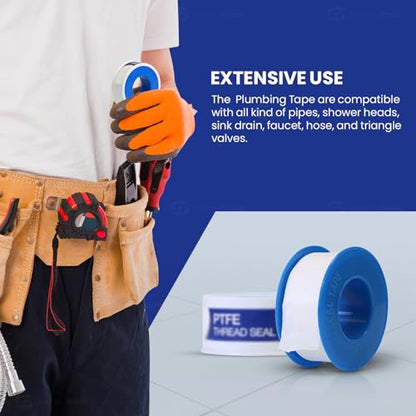 Supply Giant Plumbers PTFE Tape 3/4" W x 520" L 10 Rolls Pipe Thread Tape, High Density Thread Sealant Tape Water Seal Plumbing Tape for Shower Head, Pipes, Gas Lines, Leak Prevention - size: 520", style: Pack of 10