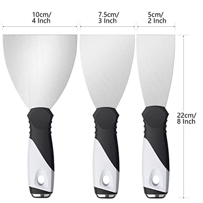 Mister Rui Putty Knife Set, 3" 5" 6" Paint Scrapers, Paint Tools, Small Metal Putty Knife Scraper Tool for Wood, Stainless Steel Paint Scraper with Hammer End - color: 3"5"6" Putty Knife