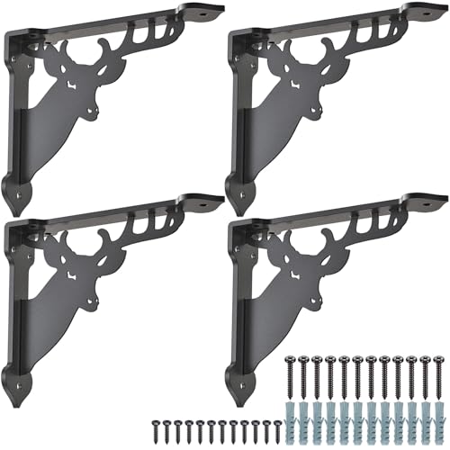 SELEWARE Heavy Duty Shelf Brackets 12 Inch, Deer Shelves Brackets, 300LB Capacity Decorative Metal L Brackets for Floating Shelves, Black Rustic Wall Mount Shelving Bracket with Screws, 4 Pack - size: 12 Inch, style: Deer-4 pack
