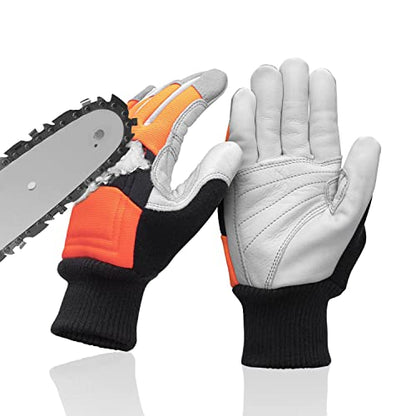 Chainsaw Safety Gloves, Chainsaw Protective Work Gloves, Cut Resistant Gloves, 12-Layer Protection on Left Hand Only - color: Medium Orange