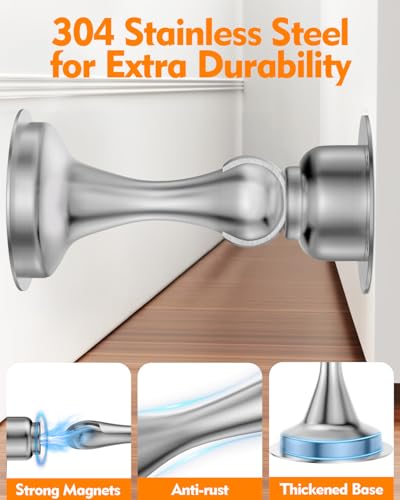 Door Stoppers Magnetic Door Catch, Stainless Steel Magnetic Door Stop 2 Pack, Double-Sided Adhesive Tape, No Drilling, Screws for Stronger Mount, Holder Your Door Open for Wide Doors - style: 2 Pack-Silver