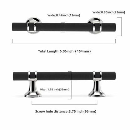 10 Pack 3-3/4 Inch Cabinet Pulls knurled Matte Black and Polished Chrome Kitchen Cabinet Handles Aluminum and Zinc Alloy Drawer Pulls Solid Cabinet Hardware - color: Black and Polished Chrome Knurled, size: 3-3/4'' Hole Center(96mm)