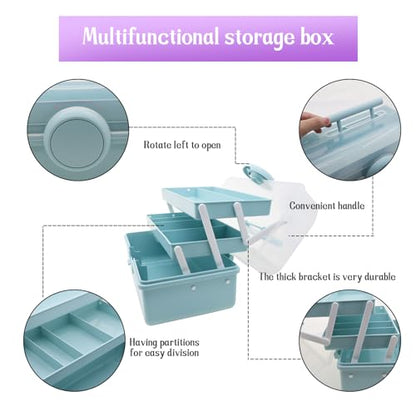 First Aid Storage Box, 3 Layers Plastic Medication Storage with Portable Handle, Art & Crafts Case/Sewing Supplies Organizer/Medicine Box/Family First Aid Box(Blue) - size: Medium Blue