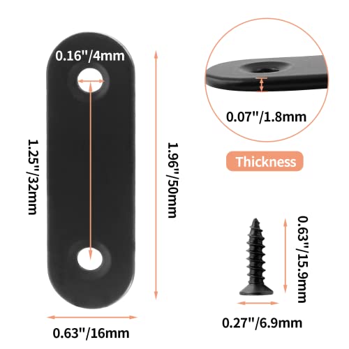 Jiozermi 24 Pcs Straight Brace, Flat Brace 2” x 0.6”, Stainless Steel Straight Bracket, Mending Joining Plates for Wood, Board, Bed Frame, Furniture & Shelves, Matte Black - size: Black, 2” x 0.6”, 24 pcs