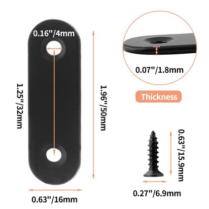 Jiozermi 24 Pcs Straight Brace, Flat Brace 2” x 0.6”, Stainless Steel Straight Bracket, Mending Joining Plates for Wood, Board, Bed Frame, Furniture & Shelves, Matte Black - size: Black, 2” x 0.6”, 24 pcs