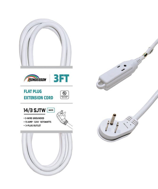 3-Outlets Flat Plug Indoor Extension Cord Outlet Extender, UL Certified, 14 Gauge 3FT White 3 Prong Heavy Duty, 14/3 SJTW 15A Power Strip - color: White, size: 3FT, style: 14/3