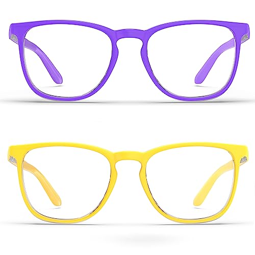Stylish Safety Glasses, Clear Anti-Fog Anti-Scratch Protective Glasses For Men And Women - color: Violet Colour+lemon Yellow（2 Pack）