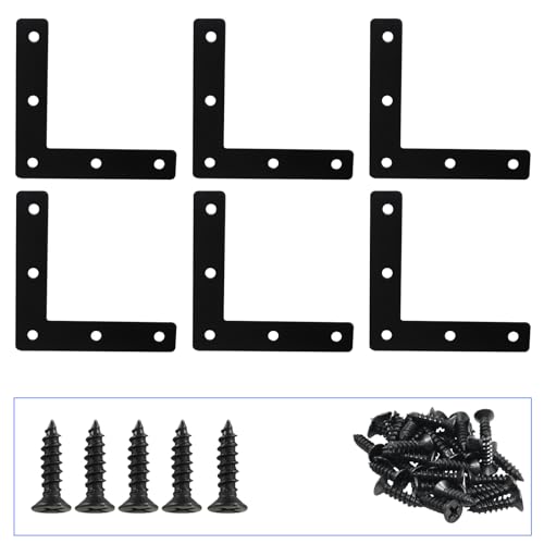 Hordion 10Pcs 3 x 3 Inch L Bracket Corner Brace (80 X 80mm), Iron Flat Corner Bracket, Metal L Shaped Support Brace, Right Angle Repair Plates with Screws - size: 3" x 3" (Black), style: L-Shape