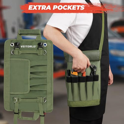 Roll Up Tool Bag, Gifts for Him Men Dad Husband Boyfriend Fathers Day, Portable Tools Storage for Men, Heavy Duty Tool Organizer W/Detachable Pouches for Electrician Mechanic Carpenter - style: Roll-Dark Green