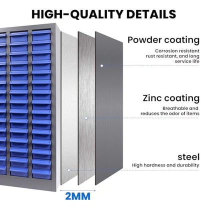 75 Drawer Heavy Duty Parts Cabinet,2mm Steel Frame & ABS Drawers with Labels/Divider,550Lbs Nut Bolt Screw Organizer for Workshop,Garage,Hardware Storage - size: Parts Cabinet：26" X 9" X35 inch