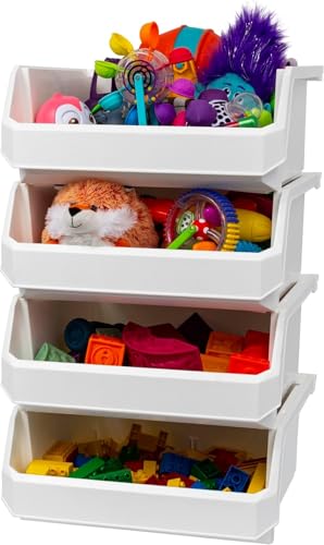 ReadySpace Plastic Containers for Organizing and Storage Bins for Closet, Kitchen, Office, Garage or Pantry Organization, Stackable Bins, Extra Large (14.8" x 16.5" x 7"), 4-Pack, White - color: White, size: Extra Large, 4-pack