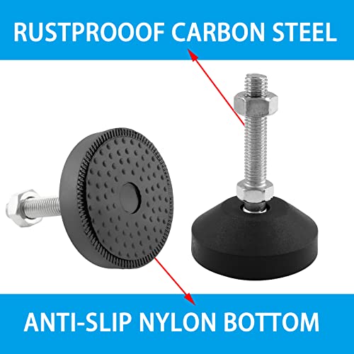 Luomorgo 4 Pcs M10 Leveling Feet with T-Nut, Anti Skid Threaded Rubber Feet, Adjustable Swivel Levelers for Furniture Feet, Heavy Duty Appliance Feet for Mechanical Equipment (D50 x M10 x H50) - size: D50 x M10 x H50