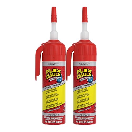 Flex Caulk, Waterproof & Weatherproof Hybrid Polymer Sealant, Strong, Paintable, Indoor, Outdoor, Bath, Shower, Sink, Window, Baseboards, Door, RV, Roof, Wood, Auto & Marine, Clear, 3 oz, 2-Pack - style: Hybrid, Clear, 3 oz, 2-Pack