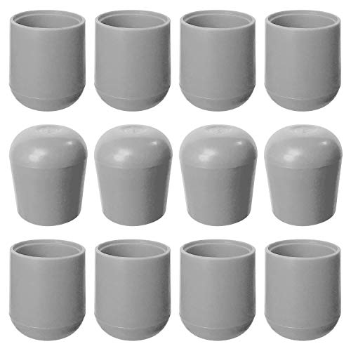 Folding Chair Leg Caps Gray 7/8 Inch (12 Pack) - Heavy Duty Nylon Chair End Caps, Non-Marring Round Hardwood Floor Protectors, Compatible Replacement Plugs for Metal and Padded Folding Chairs Tips