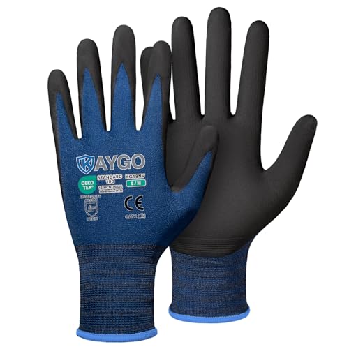 KAYGO Safety Work Gloves MicroFoam Nitrile Coated, 3 Pairs KG18NB,Seamless Knit Nylon Glove for Men and Women, Ideal for Automotive,Warehouse,Construction (M, Dark Blue) - color: Dark Blue, size: Medium