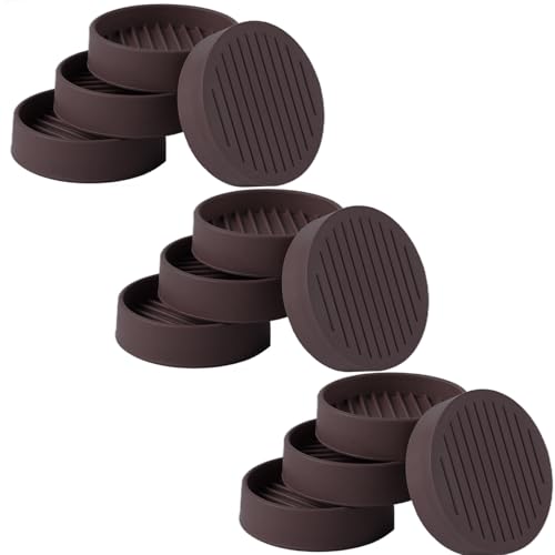 2x2 Round Rubber Furniture Caster Cups, Anti-Sliding Furniture Pads Bed Stopper Floor Protectors with Grip - Protect Any Flooring - size: 12 Pcs Brown