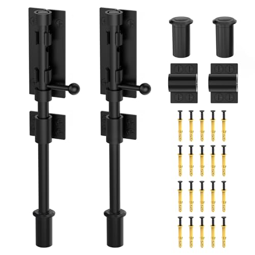 Barrel Bolt Latch, Sliding Bolt Gate Lock Door Latches Hardware, 9.6 Inch Heavy Duty Solid 304 Stainless Stee Door Lock for Fence/Wooden/Barn Door/Yard Door/Interior Door Latch (10inch Black-2 Pack) - color: 10inch Black-2 Pack