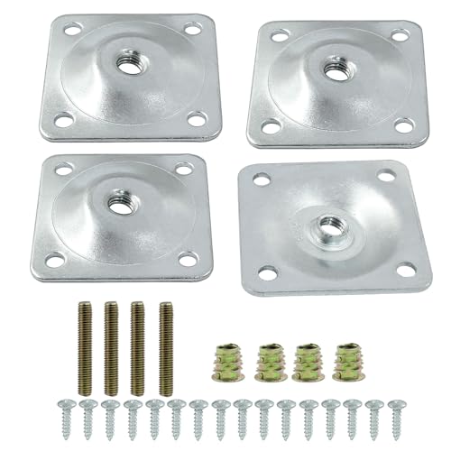 12 Degree Angled Leg Mounting Plates Kit, M8 Thread Furniture Sofa Legs Attachment Plates T-Plate for Repairing Damaged Sofa Couch Seats, with Hanger Bolts, Screws (Silver, Set of 4) - color: Silver, size: 5/16" (M8) -12 Degree
