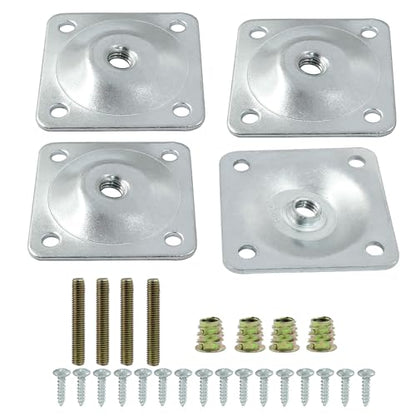 12 Degree Angled Leg Mounting Plates Kit, M8 Thread Furniture Sofa Legs Attachment Plates T-Plate for Repairing Damaged Sofa Couch Seats, with Hanger Bolts, Screws (Silver, Set of 4) - color: Silver, size: 5/16" (M8) -12 Degree
