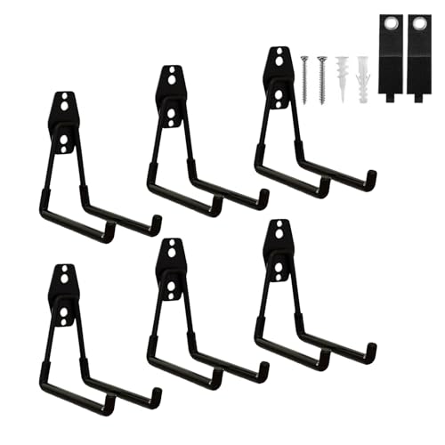 Garage Hooks Heavy Duty, 6 Pack Medium Square Steel Garage Storage Hooks with Anti-Slip Coating, Multi-Purpose Ladder Hooks for Hanging Garden Tools, Hoses, Bikes and Folding Chairs (Black) - color: Black, size: 6pack-Medium Square