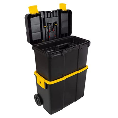 Portable Tool Box with Wheels - Stackable 2-in-1 Tool Chest with Fold-Down Comfort Handles, Tough Latches, and Removable Storage Trays by Stalwart - style: 2-in-1